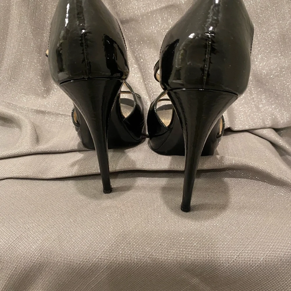 Yves Saint Laurent Black Patent Leather Peep-Toe Heels - Picture 2 of 7